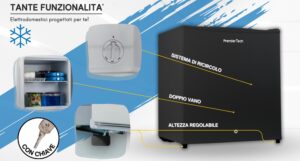 PremierTech PT-FR32BK Mini Freezer Congelatore verticale con chiave 31 litri -24 gradi 4 Stelle **** Classe E 47 x 45 x 51cm 39dB BLACK