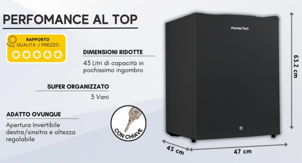 PremierTech PT-FR43BK Mini Freezer Nero Congelatore con chiave 42 litri da -24° gradi 4**** Stelle E 39dB