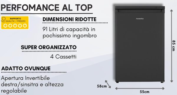 Premiertech PT91FRB Congelatore Freezer verticale 91 litri Nero Classe E sottotavolo