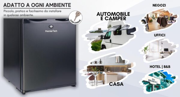 PremierTech Mini Frigo da Incasso 29L Bivalente 220V 12V con chiave PTF29LAD