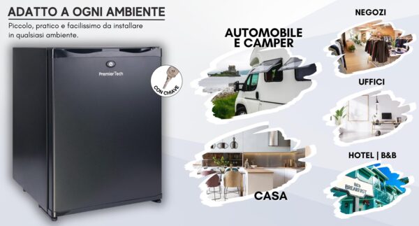 PremierTech Mini Frigo da Incasso 36L Bivalente 220V 12V con chiave PTF36LAD