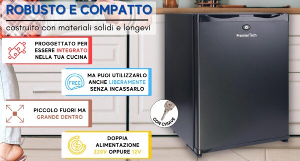 PremierTech Mini Frigo da Incasso 36L Bivalente 220V 12V con chiave PTF36LAD