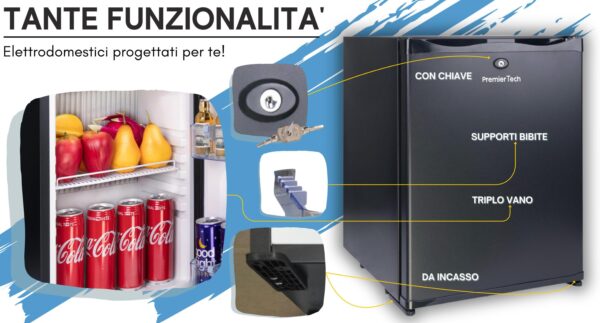 PremierTech Mini Frigo da Incasso 36L Bivalente 220V 12V con chiave PTF36LAD