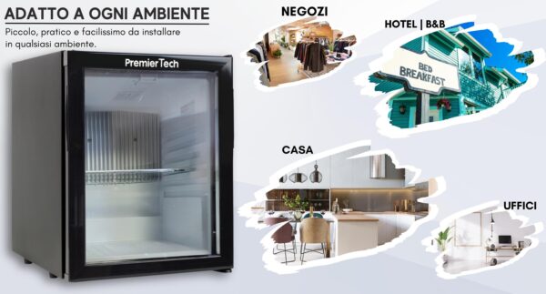 PremierTech Mini Frigo Hotel da Incasso 29L ad Assorbimento con porta in Vetro 220V PTFHG29L