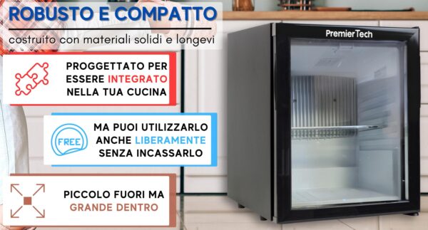PremierTech Mini Frigo Hotel da Incasso 29L ad Assorbimento con porta in Vetro 220V PTFHG29L