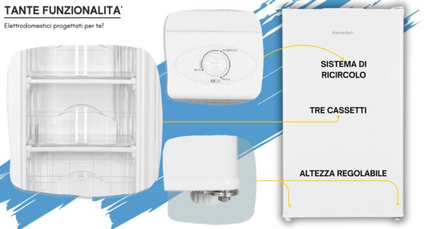 PremierTech Congelatore Verticale Freezer Bianco 64 litri -24° Classe E 4**** Stelle 3 Cassetti PT64FR
