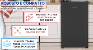 PremierTech Congelatore Verticale Freezer Nero 64 litri -24° Classe E 4**** Stelle 3 Cassetti PT64FRB