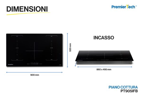 PT905IFB PremierTech Piano Cottura a Induzione 5 Zone Timer