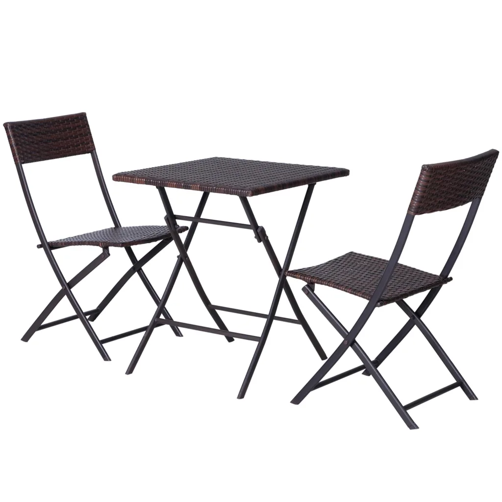 Oigger Mobili da Giardino in Rattan Set 1 Tavolino e 2 Sedie da Giardino Pieghevoli 3pz Marrone