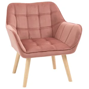 Oigger Poltroncina Stile Nordico in Legno ed Effetto Velluto Rosa per Soggiorno o Ufficio