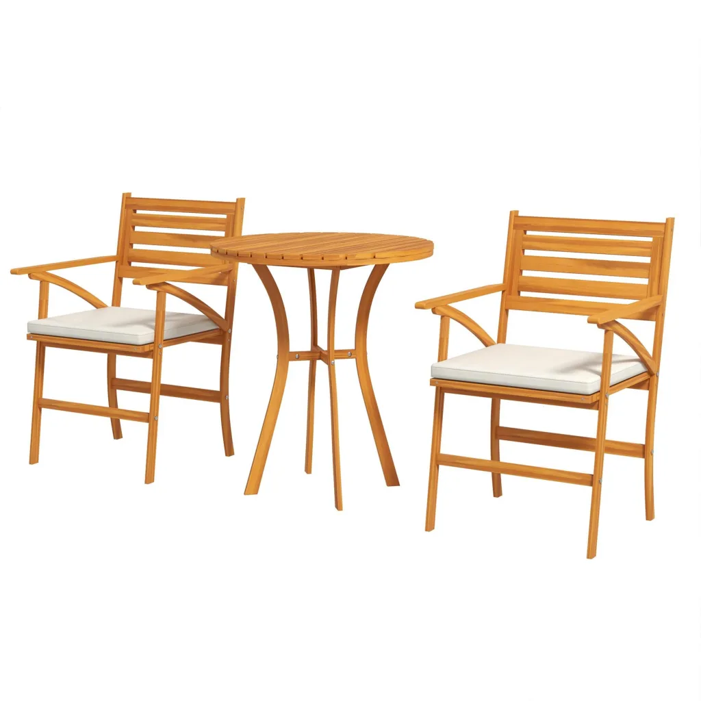 Oigger Set da Giardino 3 Pezzi in Legno di Pino con Tavolo Rotondo Ø68x78 cm e 2 Sedie 55x52x87.5 cm con Cuscini