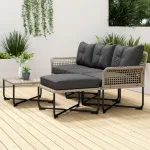 Set da Giardino 5 Pezzi in Rattan con 2 Sedie Laterali