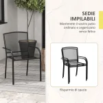 Set 2 Sedie da Giardino Impilabili Salvaspazio con Braccioli in Acciaio