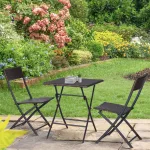 Mobili da Giardino in Rattan Set 1 Tavolino e 2 Sedie da Giardino Pieghevoli 3pz Marrone