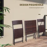 Mobili da Giardino in Rattan Set 1 Tavolino e 2 Sedie da Giardino Pieghevoli 3pz Marrone