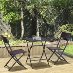 Mobili da Giardino in Rattan Set 1 Tavolino e 2 Sedie da Giardino Pieghevoli 3pz Marrone