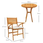 Set da Giardino 3 Pezzi in Legno di Pino con Tavolo Rotondo Ø68x78 cm e 2 Sedie 55x52x87.5 cm con Cuscini