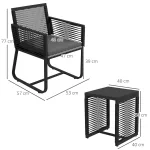 Set da Giardino in Rattan con 2 Poltroncine con Cuscini e Tavolino da Caffè in Vetro