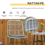 Set Mobili da Giardino 3 Pezzi con Tavolino e Sedie in Rattan PE