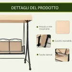 Dondolo da Giardino 2 Posti con Tetto Parasole Regolabile e Tasche Laterali