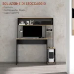 Scrivania Moderna con Ripiani e Supporto per CPU in Legno