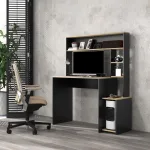 Scrivania Moderna con Ripiani e Supporto per CPU in Legno