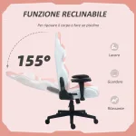 Sedia da Gaming in Finta Pelle Reclinabile Fino 155° con Poggiatesta e Supporto Lombare