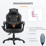 Sedia Poltrona da Ufficio Massaggiante e Riscaldante Design Ergonomico Reclinabile Ecopelle 68L×69P×(108-117)Acm Nera