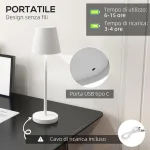 Lampada da Tavolo Portatile in Acrilico e Metallo da 3600mAh con Cavo di Ricarica