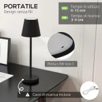 Lampada da Tavolo Portatile in Acrilico e Metallo da 3600mAh con Cavo di Ricarica