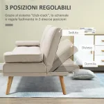 Divano Letto 3 Posti Reclinabile con Rivestimento Effetto Lino e Tavolino a Ribalta