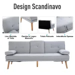 Divano Letto 3 Posti Stile Scandinavo Reclinabile con Tavolino a Ribalta