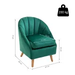 Poltrona da Camera da Letto e Salotto in Velluto Verde con Imbottitura Spessa e Solida Struttura in Legno (67x65x77cm)