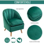 Poltrona da Camera da Letto e Salotto in Velluto Verde con Imbottitura Spessa e Solida Struttura in Legno (67x65x77cm)