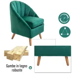 Poltrona da Camera da Letto e Salotto in Velluto Verde con Imbottitura Spessa e Solida Struttura in Legno (67x65x77cm)