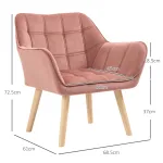 Poltroncina Stile Nordico in Legno ed Effetto Velluto Rosa per Soggiorno o Ufficio