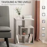 Tavolino da Salotto Soggiorno Moderno in Legno Effetto Cemento con 3 Ripiani 45x40x55cm Grigio