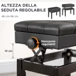 Sgabello per Pianoforte con Altezza Regolabile e Contenitore in Legno e Finta Pelle