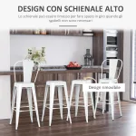 Set 4 Sgabelli Ergonomici in Metallo con Schienale Rimovibile e Poggiapiedi