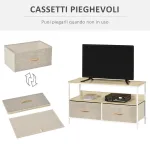 Mobile Porta TV da 47 con Cassetti Pieghevoli in Tessuto e Mensola in Metallo e MDF