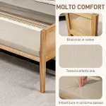 Panca Fondo Letto Boho con Seduta Imbottita e Braccioli in Legno e Rattan