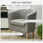 Poltrona Moderna a Pozzetto in Tessuto Effetto Lino con Gambe in Legno