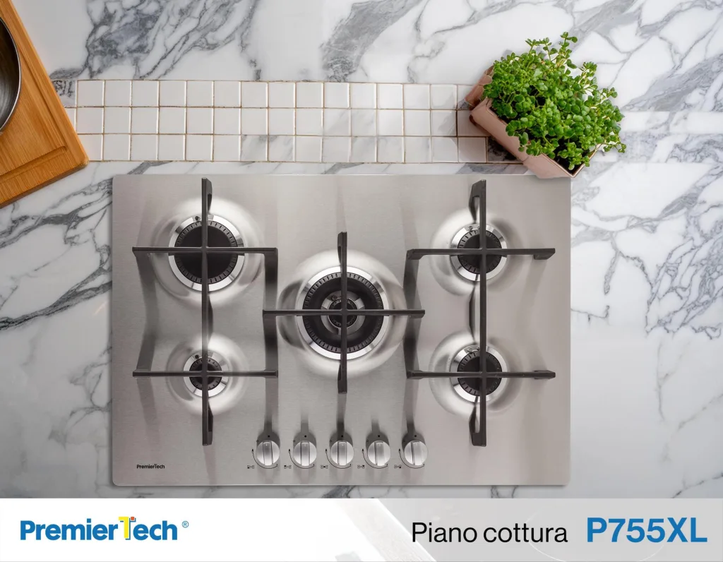 PremierTech Piano cottura a gas 5 fuochi 75cm Inox Luxury PT755LX