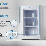 PremierTech Congelatore Verticale Freezer Bianco 64 litri -24° Classe E 4**** Stelle 3 Cassetti PT64FR