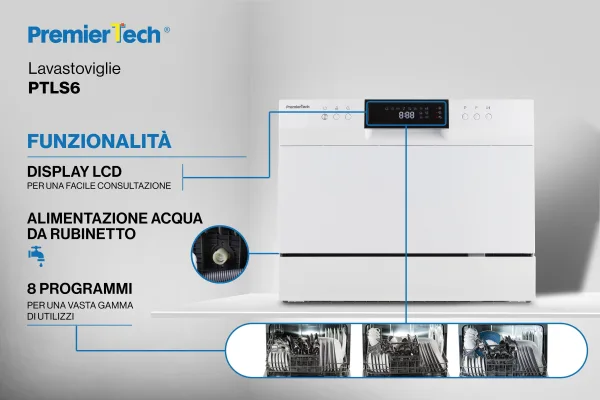 PremierTech PTLS6 Bianca Lavastoviglie 6 coperti 8 programmi libera installazione