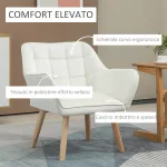 Poltrona Design Scandinava in Legno ed Effetto Velluto Crema