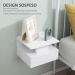 Set da 2 Comodini Sospesi per Camera da Letto con Cassetto e Mensola Superiore in Legno 35x32x22.5cm