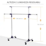 in acciaio inox su ruote. Larghezza e altezza regolabili