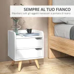 Piccola Cassettiera Camera da Letto con 2 Cassetti e Piedini in Legno di Pino 33 x 28 x 42cm