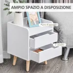 Comodino Salvaspazio dal Design Moderno in Legno Bianco